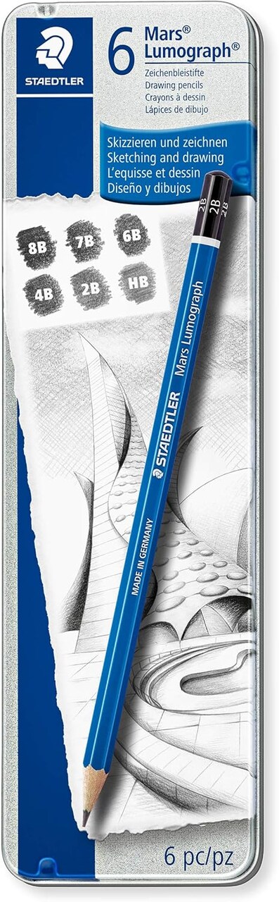 Graphite Drawing and Sketching Pencils 100G6, Set of 6 Degrees in an Attractive Storage Tin (100G6)